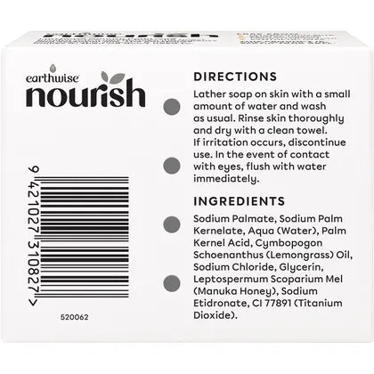 Earthwise Nourish- Natural Soap Bar Lemongrass & Manuka Honey-3pk