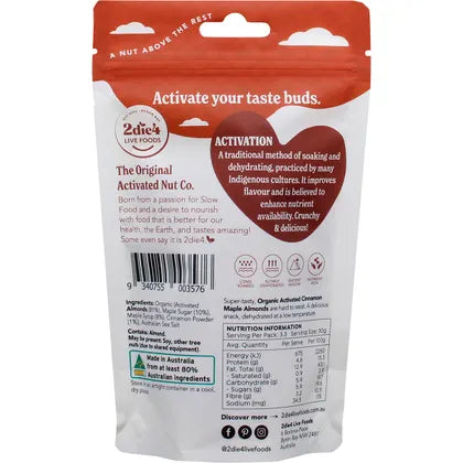 2die4 Live Foods- Organic Activated Almonds Cinnamon Maple-100g