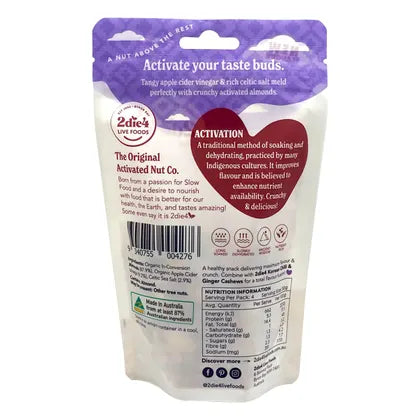2die4 Live Foods- Organic Activated Celtic Salt & Vinegar Almonds-120g
