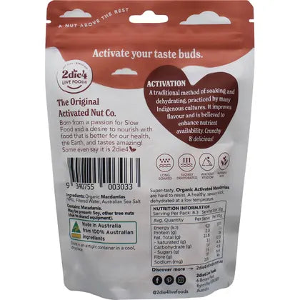 2die4 Live Foods- Organic Activated Macadamias-250g
