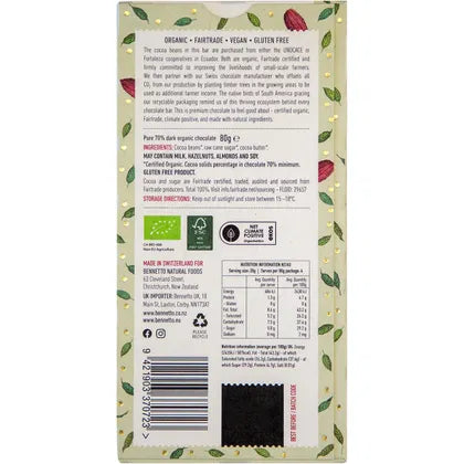 Bennetto- Organic Dark Chocolate 70% Organic Dark-12x80g