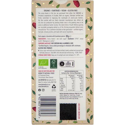 Bennetto- Organic Dark Chocolate Toasted Hazelnut-12x80g