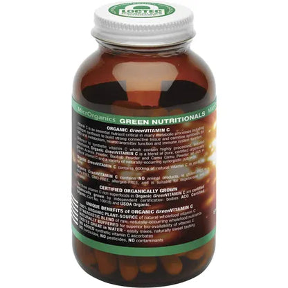 Green Nutritionals- Organic Green Vitamin C Vegan Capsules 600mg-60 Caps