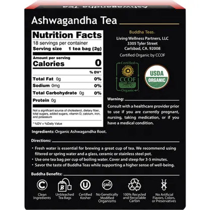 Buddha Teas- Organic Herbal Tea Bags Ashwagandha Tea-18pk