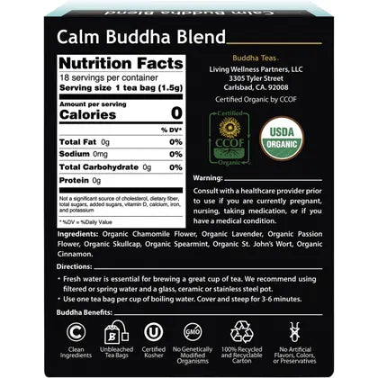 Buddha Teas- Organic Herbal Tea Bags Calm Buddha Blend-18pk