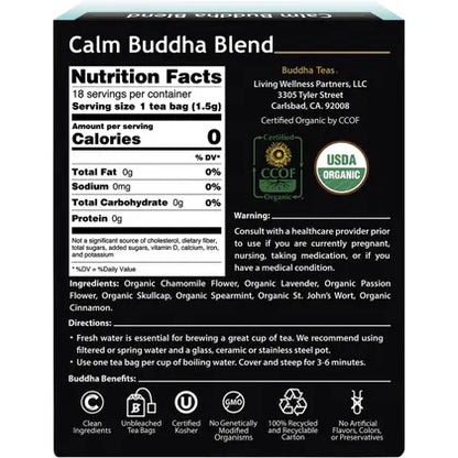 Buddha Teas- Organic Herbal Tea Bags Calm Buddha Blend-18pk
