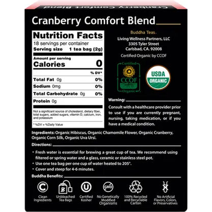 Buddha Teas- Organic Herbal Tea Bags Cranberry Comfort Blend-18pk