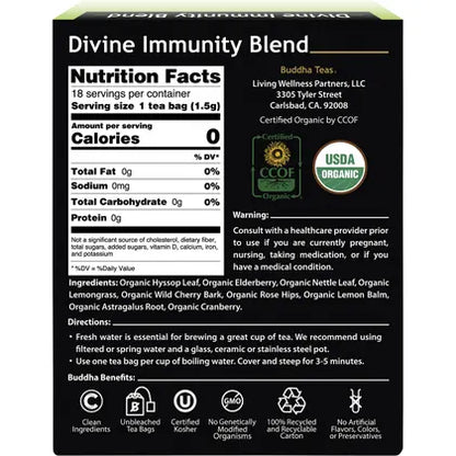 Buddha Teas- Organic Herbal Tea Bags Divine Immunity Blend-18pk