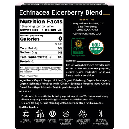 Buddha Teas- Organic Herbal Tea Bags Echinacea Elderberry Blend-18pk