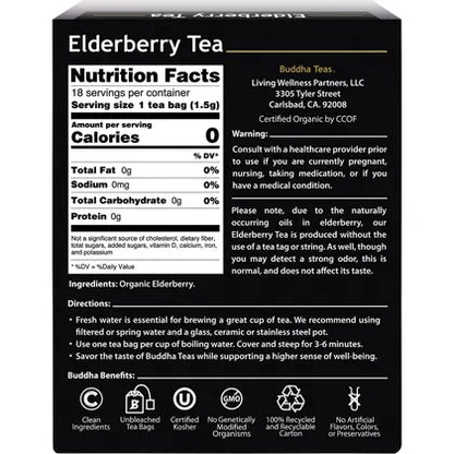 Buddha Teas- Organic Herbal Tea Bags Elderberry Tea-18pk