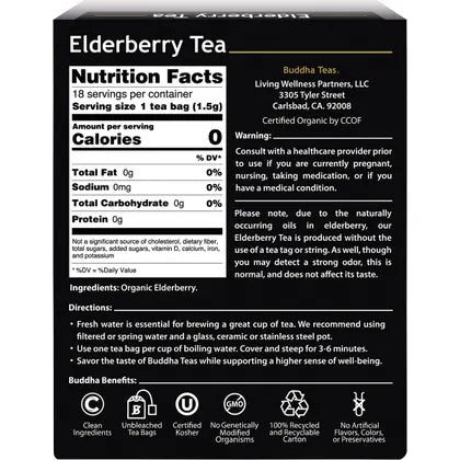 Buddha Teas- Organic Herbal Tea Bags Elderberry Tea-18pk