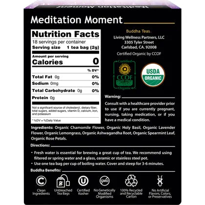 Buddha Teas- Organic Herbal Tea Bags Meditation Moment-18pk