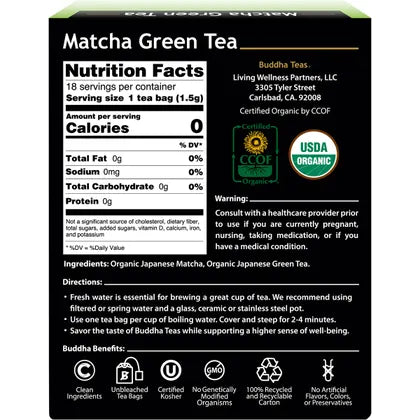 Buddha Teas- Organic Tea Bags Matcha Green Tea-18pk