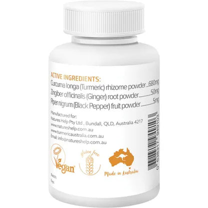 Nature's Help- Organic Turmeric Capsules with Black Pepper Ginger-120 Caps
