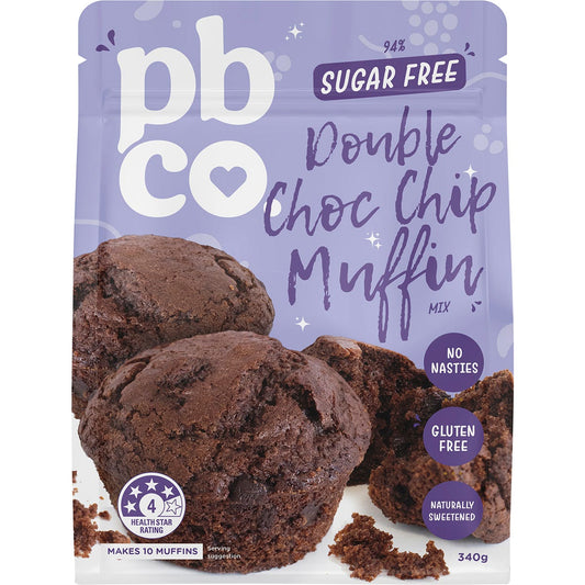 PBco- Double Choc Chip Muffin Mix 94% Sugar Free-340g