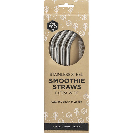 Ever Eco- Stainless Steel Straws Bent Smoothie-4pk