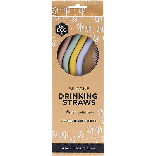 Ever Eco- Silicone Straws Bent Pastel Collection-4pk