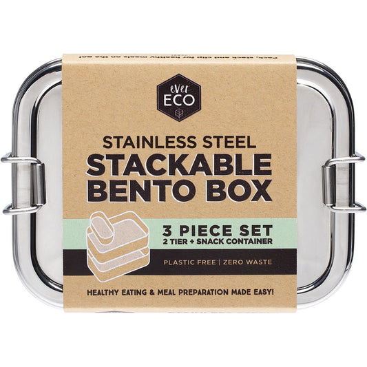 Ever Eco- Stainless Steel Stackable 2 Tier Bento + Mini Snack-1200ml
