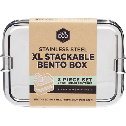 Ever Eco- Stainless Steel XL Stackable 2 Tier Bento +Mini Snack-1900ml