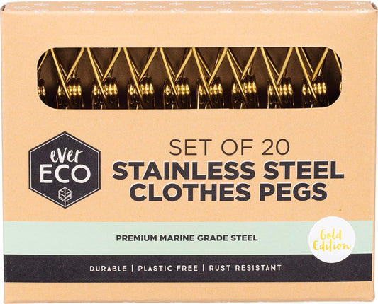 Ever Eco- Stainless Steel Clothes Pegs Premium Marine Grade Gold-20pk