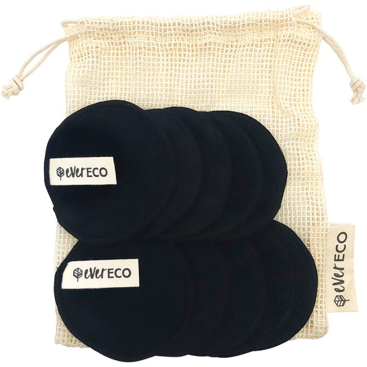Ever Eco- Reusable Bamboo Makeup Removal Pads Black with Wash Bag-10pk