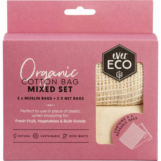 Ever Eco- Reusable Produce Bags Organic Cotton Mixed Set-4pk