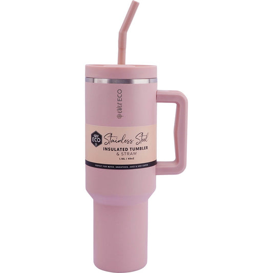 Ever Eco- Insulated Tumbler with Handle & Straw Rose-1.18L