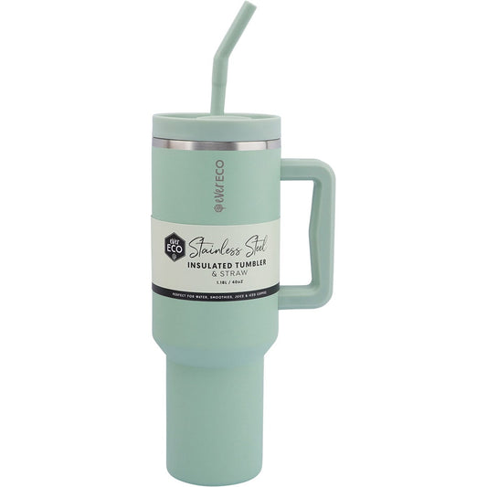 Ever Eco- Insulated Tumbler with Handle & Straw Sage-1.18L