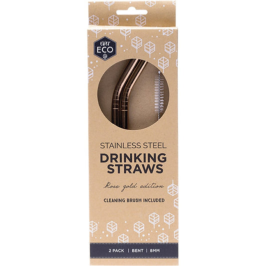 Ever Eco- Stainless Steel Straws Bent Rose Gold-2pk