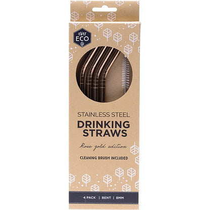 Ever Eco- Stainless Steel Straws Bent Rose Gold-4pk