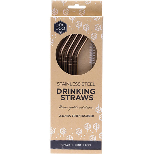 Ever Eco- Stainless Steel Straws Bent Rose Gold-4pk
