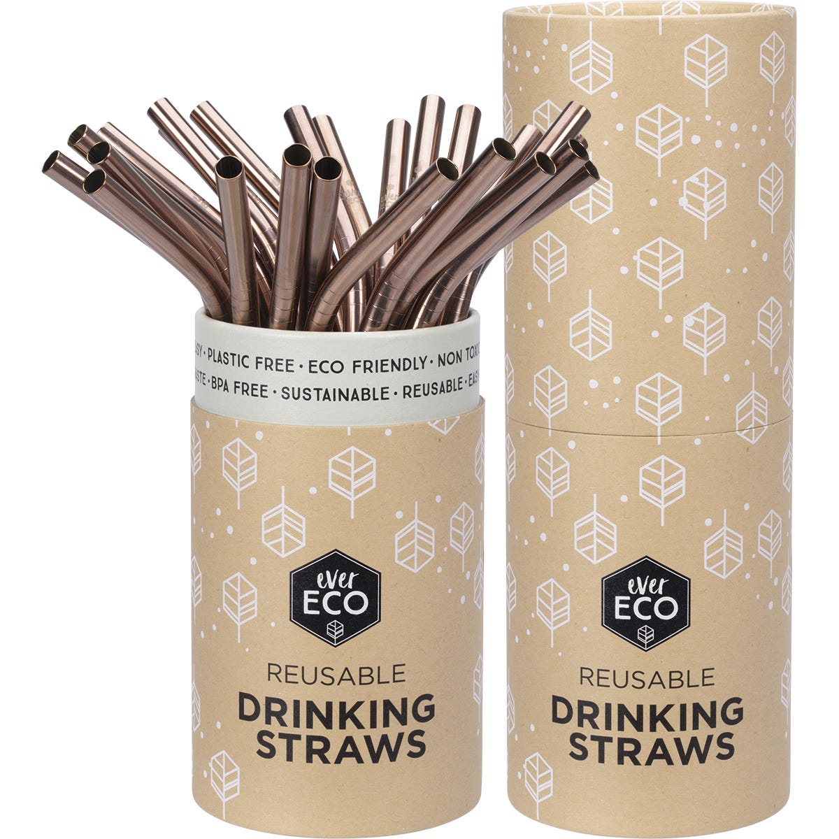 Ever Eco- Stainless Steel Straws Bent Rose Gold Counter Display-x25