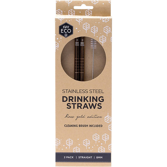 Ever Eco- Stainless Steel Straws Straight Rose Gold-2pk