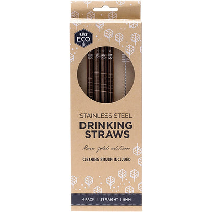 Ever Eco- Stainless Steel Straws Straight Rose Gold-4pk
