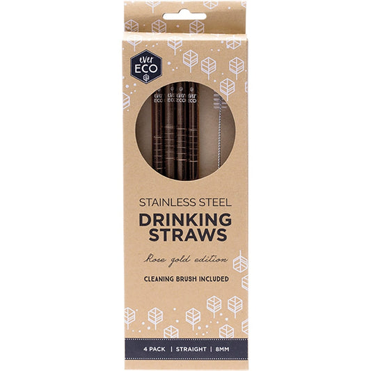 Ever Eco- Stainless Steel Straws Straight Rose Gold-4pk