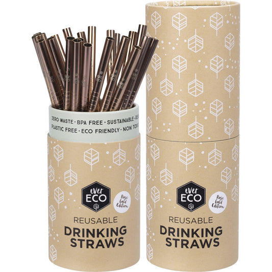 Ever Eco- Stainless Steel Straws Straight RoseGold Counter Display-x25