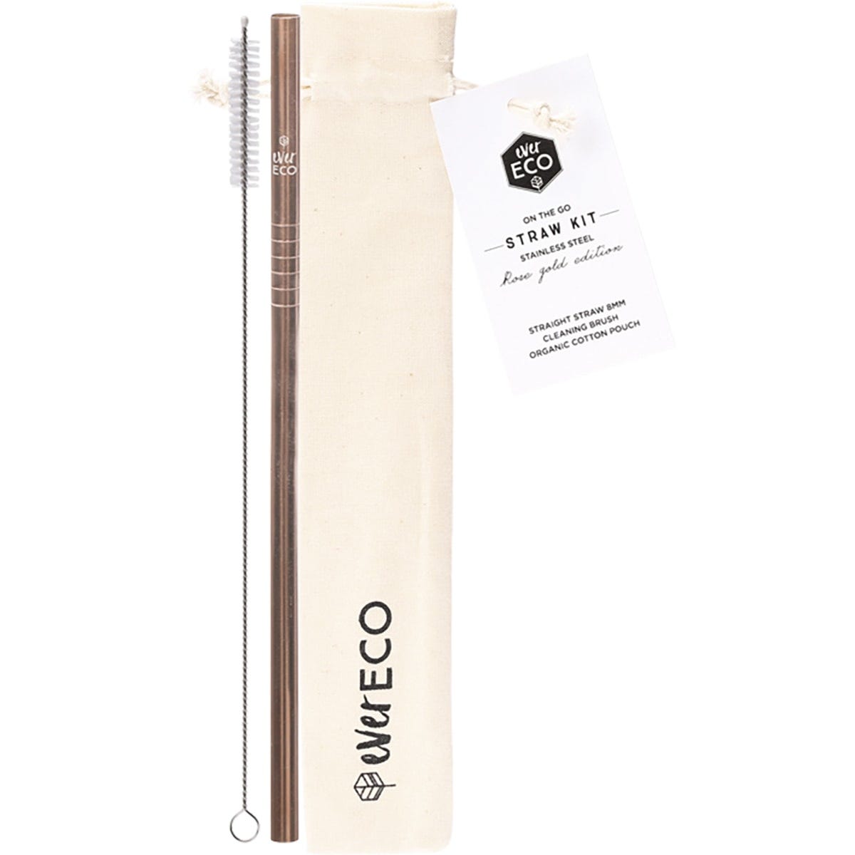 Ever Eco- Stainless Steel Straw Kit Straight Rose Gold