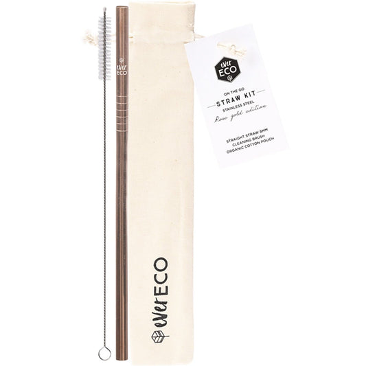 Ever Eco- Stainless Steel Straw Kit Straight Rose Gold