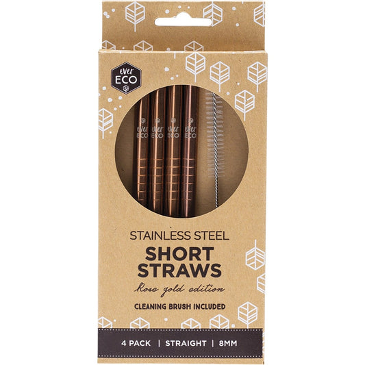 Ever Eco- Stainless Steel Short Straws Rose Gold-4pk