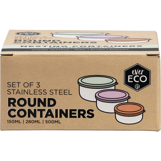 Ever Eco- Stainless Steel Round Nesting Containers Spring Pastels -3pk