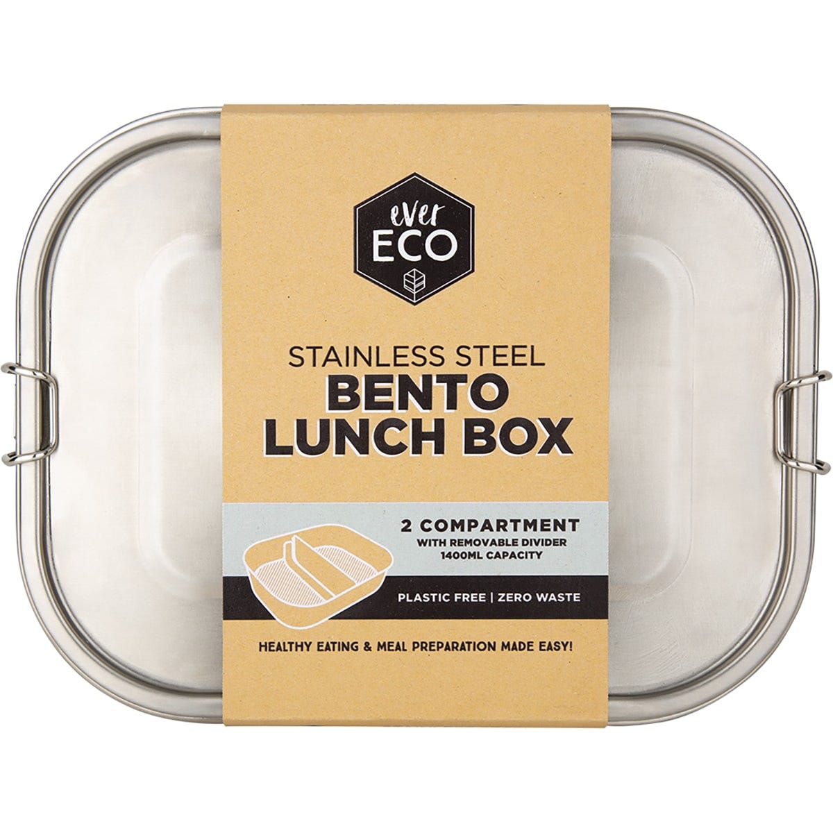 Ever Eco- Stainless Steel Bento Lunch Box 2 Compartments-1400ml