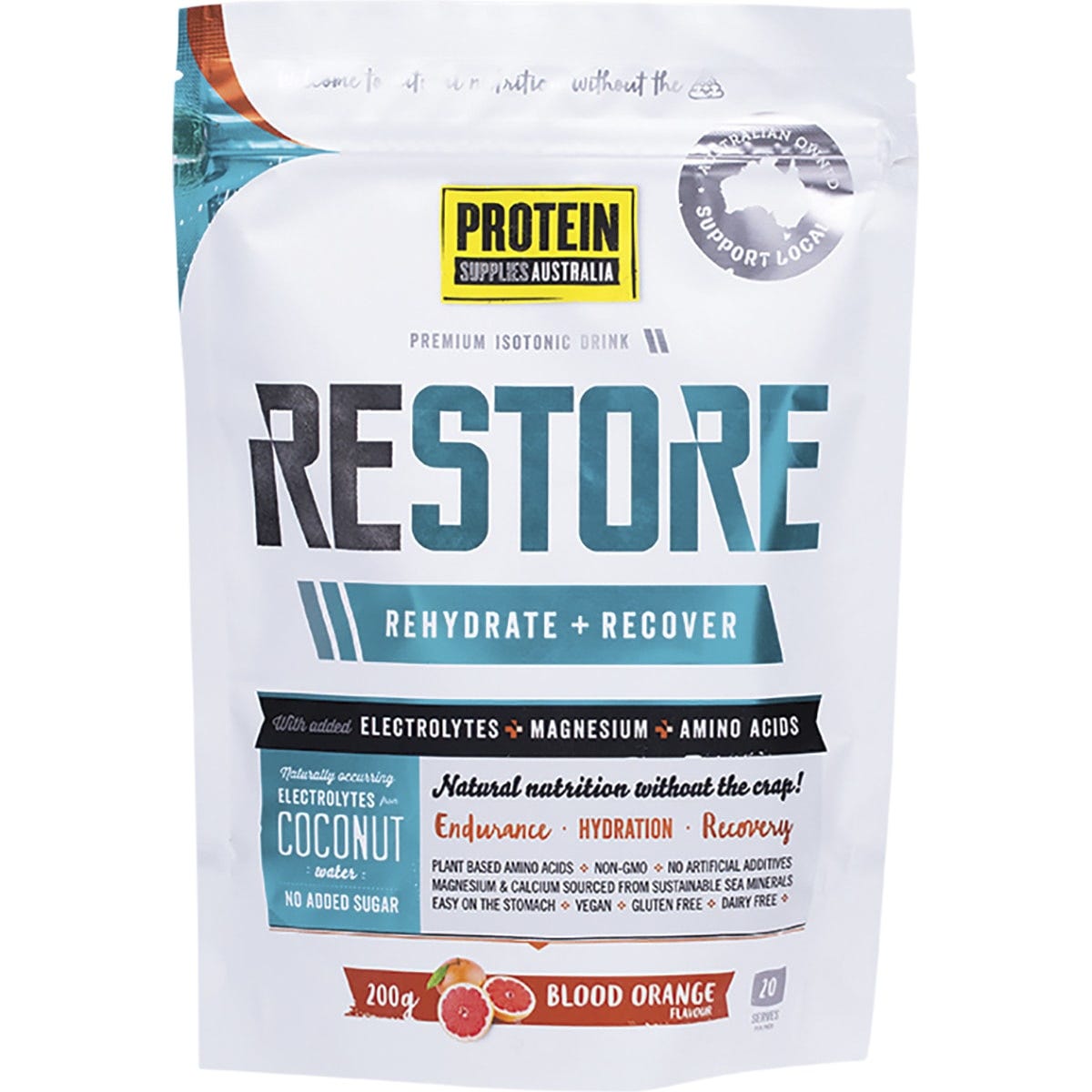 Protein Supplies Australia- Restore Hydration Recovery Drink Blood Orange-200g