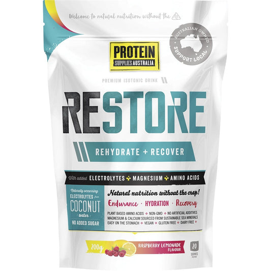 Protein Supplies Australia- Restore Hydration Recovery Drink Raspberry Lemonade-200g