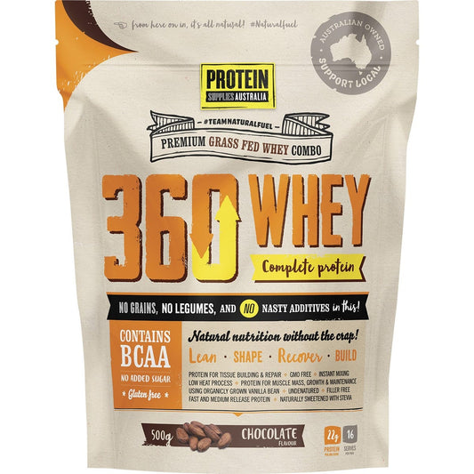 Protein Supplies Australia- 360Whey Chocolate WPI+WPC Combo-500g