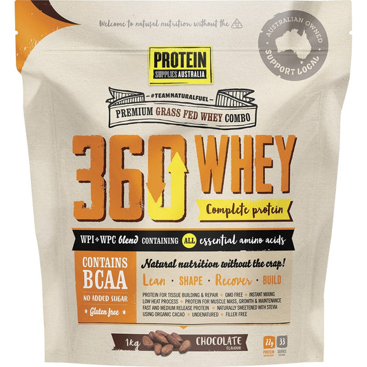 Protein Supplies Australia- 360Whey Chocolate WPI+WPC Combo-1kg