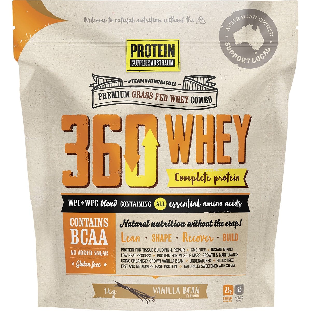 Protein Supplies Australia- 360Whey Vanilla Bean WPI+WPC Combo-1kg