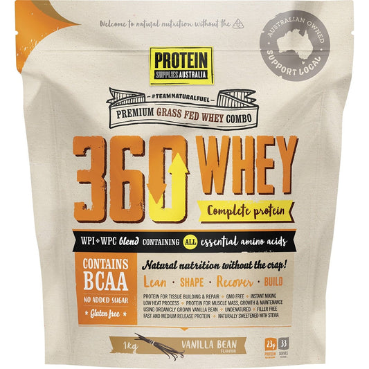 Protein Supplies Australia- 360Whey Vanilla Bean WPI+WPC Combo-1kg