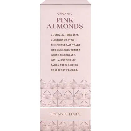 Organic Times- Pink Raspberry Dusted White Choc Almonds-130g