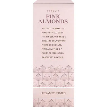 Organic Times- Pink Raspberry Dusted White Choc Almonds-130g