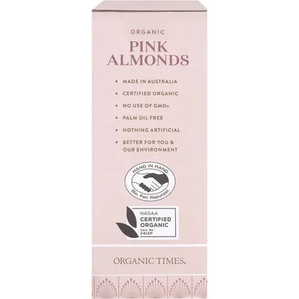 Organic Times- Pink Raspberry Dusted White Choc Almonds-130g